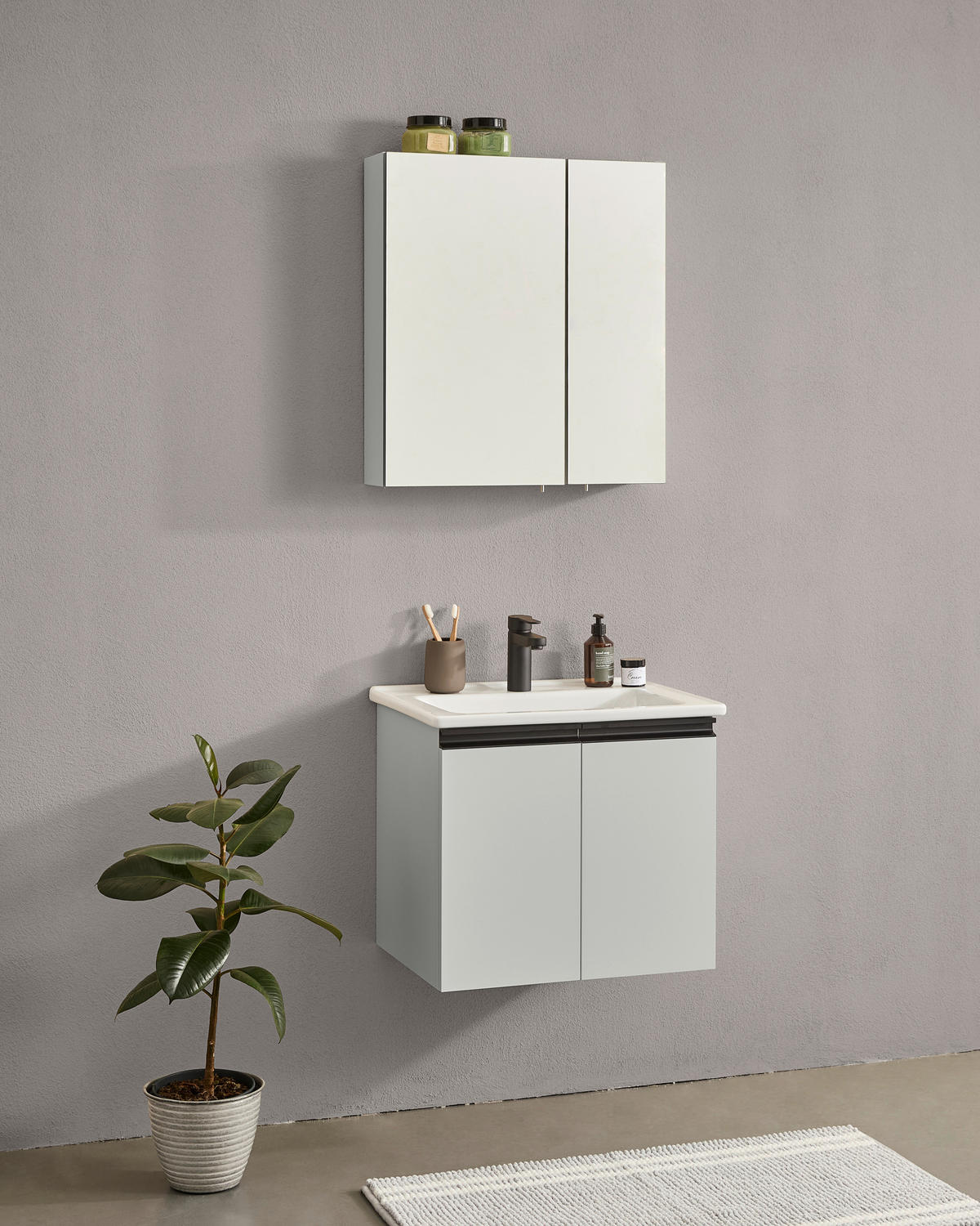 BADEZIMMER 3-teilig  in  - Kaschmir/Weiß Hochglanz, MODERN, Glas/Keramik (60/119/46cm) - MID.YOU