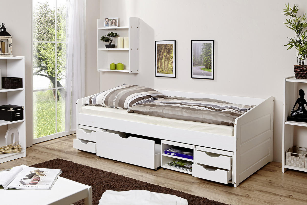 POSTEL S ÚLOŽNÝM PROSTOREM, 90/200 cm bílá - bílá, Natur, dřevo (90/200cm) - MID.YOU