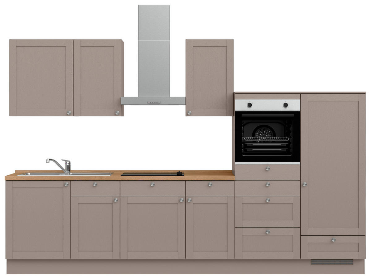 KÜCHENBLOCK Frame 330 cm  in Eichefarben, Beigebraun  - Edelstahlfarben/Eichefarben, MODERN, Holzwerkstoff/Metall (330cm) - Nobilia