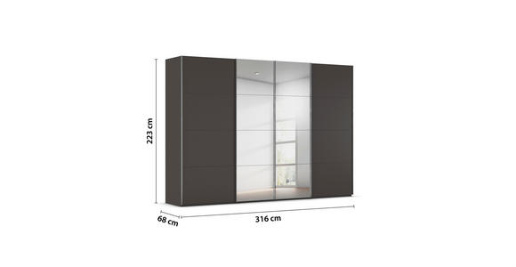 SCHWEBETÜRENSCHRANK  in Graphitfarben  - Chromfarben/Graphitfarben, Design, Holzwerkstoff/Metall (316/223/68cm) - Novel