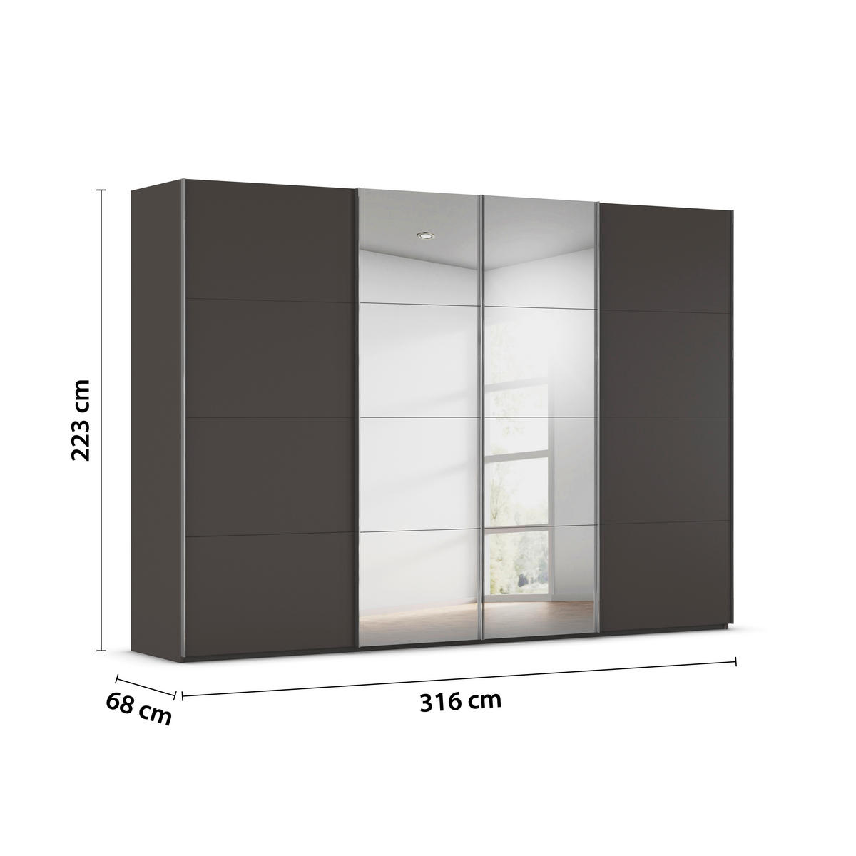 SCHWEBETÜRENSCHRANK 4-türig Graphitfarben  - Chromfarben/Graphitfarben, Design, Holzwerkstoff/Metall (316/223/68cm) - Novel