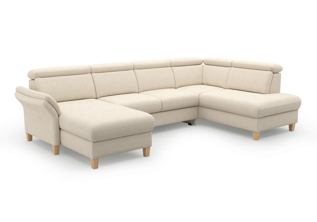 WOHNLANDSCHAFT GLENDALE E Sandfarben Chenille  - Sandfarben/Eichefarben, KONVENTIONELL, Holz/Textil (166/321/193cm) - Sit & More