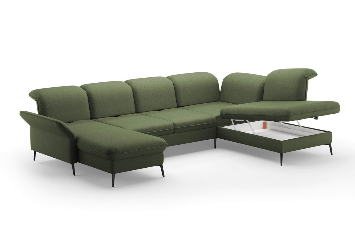 WOHNLANDSCHAFT in Flachgewebe Olivgrün  - Schwarz/Olivgrün, Konventionell, Textil/Metall (198/359/231cm) - Sit & More
