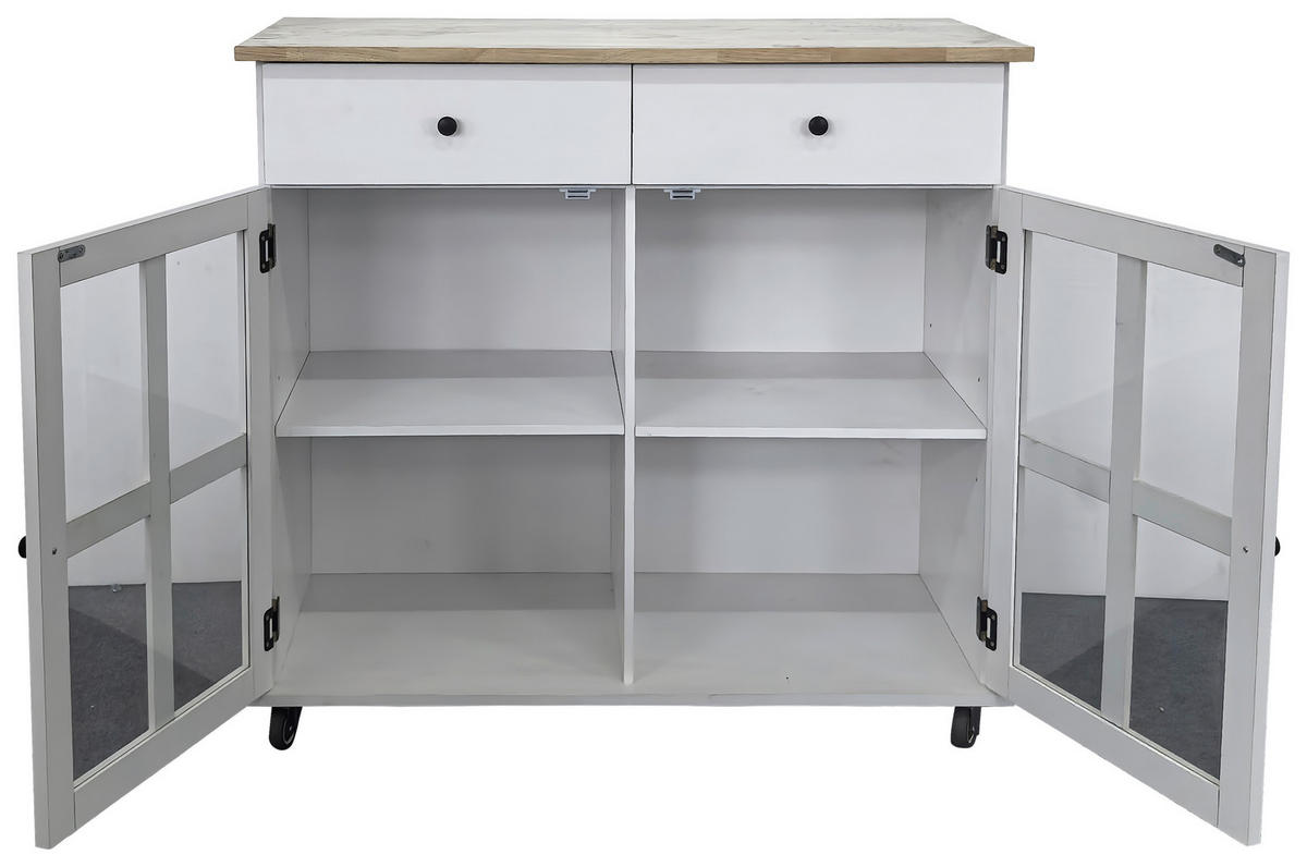 SERVIERWAGEN Kautschukholz vollmassiv Weiß  - Schwarz/Weiß, Basics, Glas/Holz (95/88/47cm) - MID.YOU