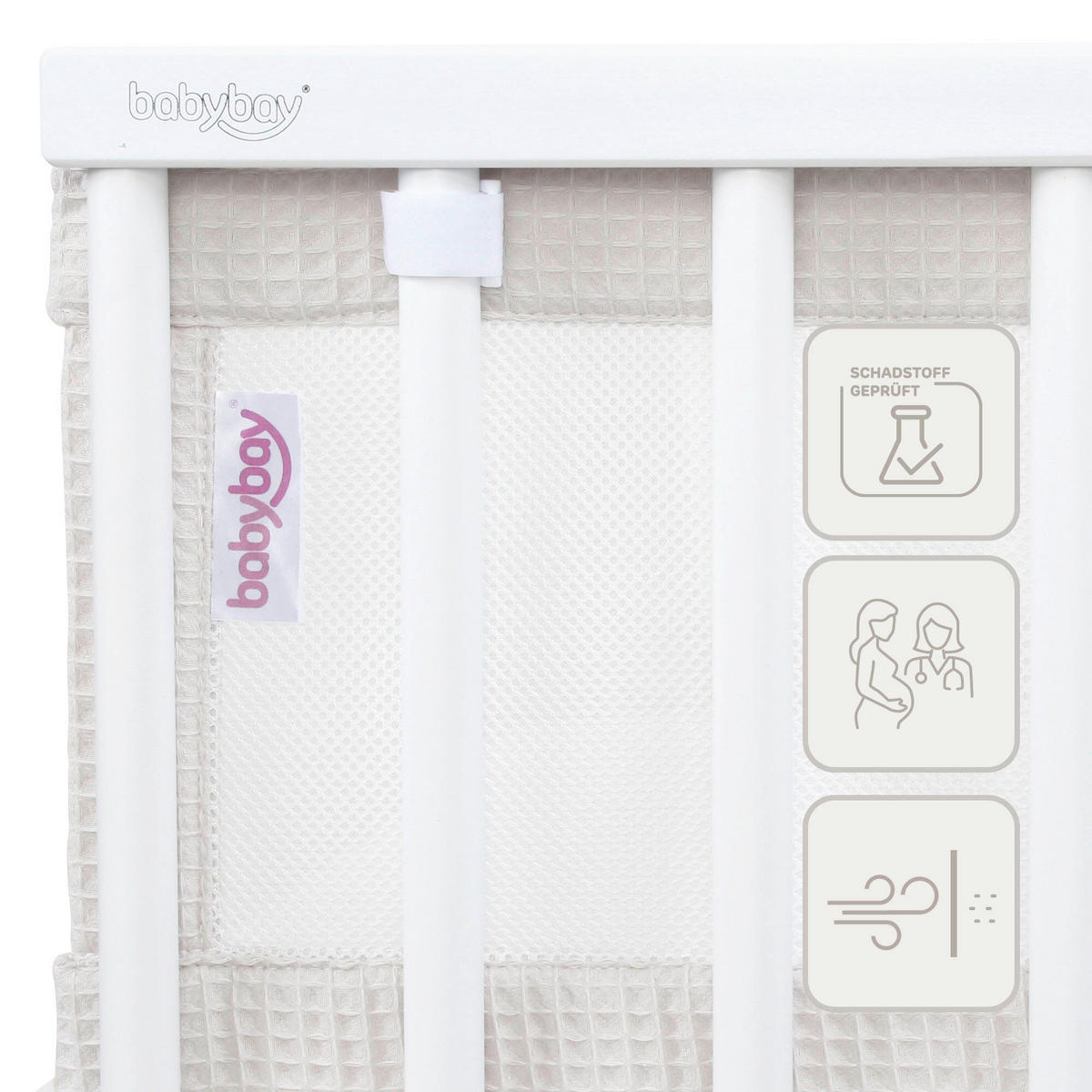NESTCHEN babybay Nestchen 3D Mesh  - Grauweiß, Basics, Naturmaterialien (200/24/2cm) - Tobi