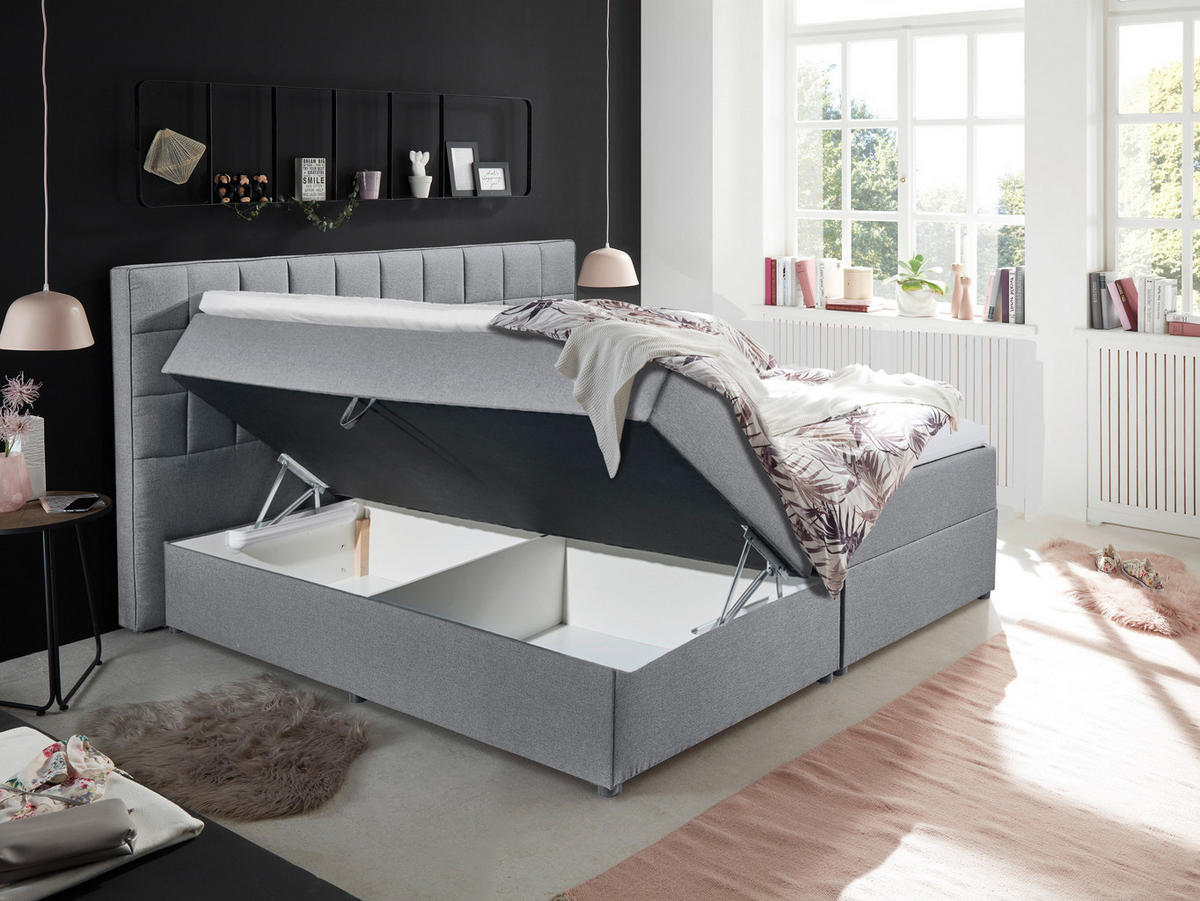 BOXBETT 180/200 cm  in Grau  - Grau, Basics, Holzwerkstoff/Kunststoff (180/200cm) - MID.YOU