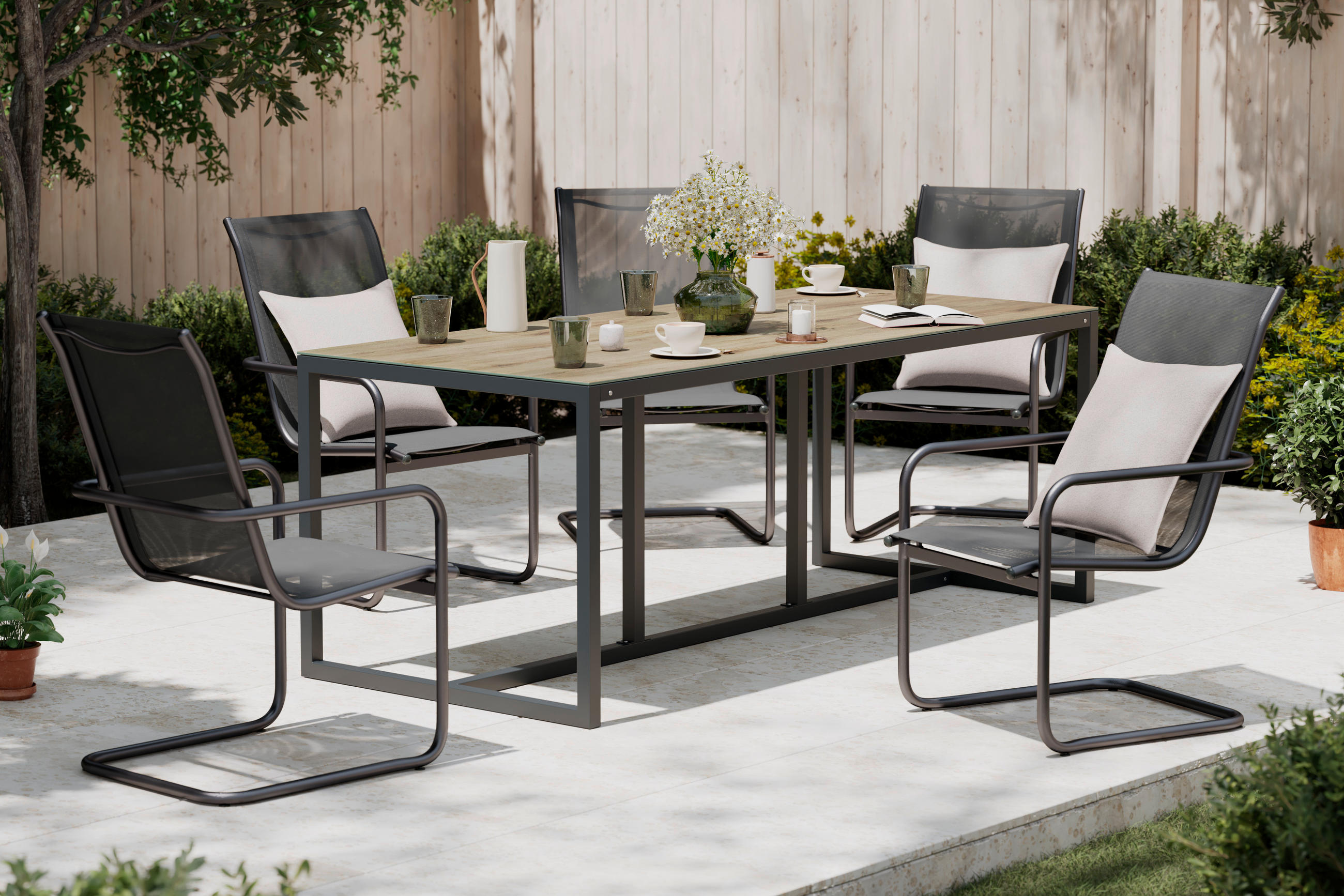 GARTENTISCH 200/90/76 cm Metall, Glas rechteckig  - Eichefarben/Anthrazit, MODERN, Glas/Metall (200/90/76cm) - Ambia Garden