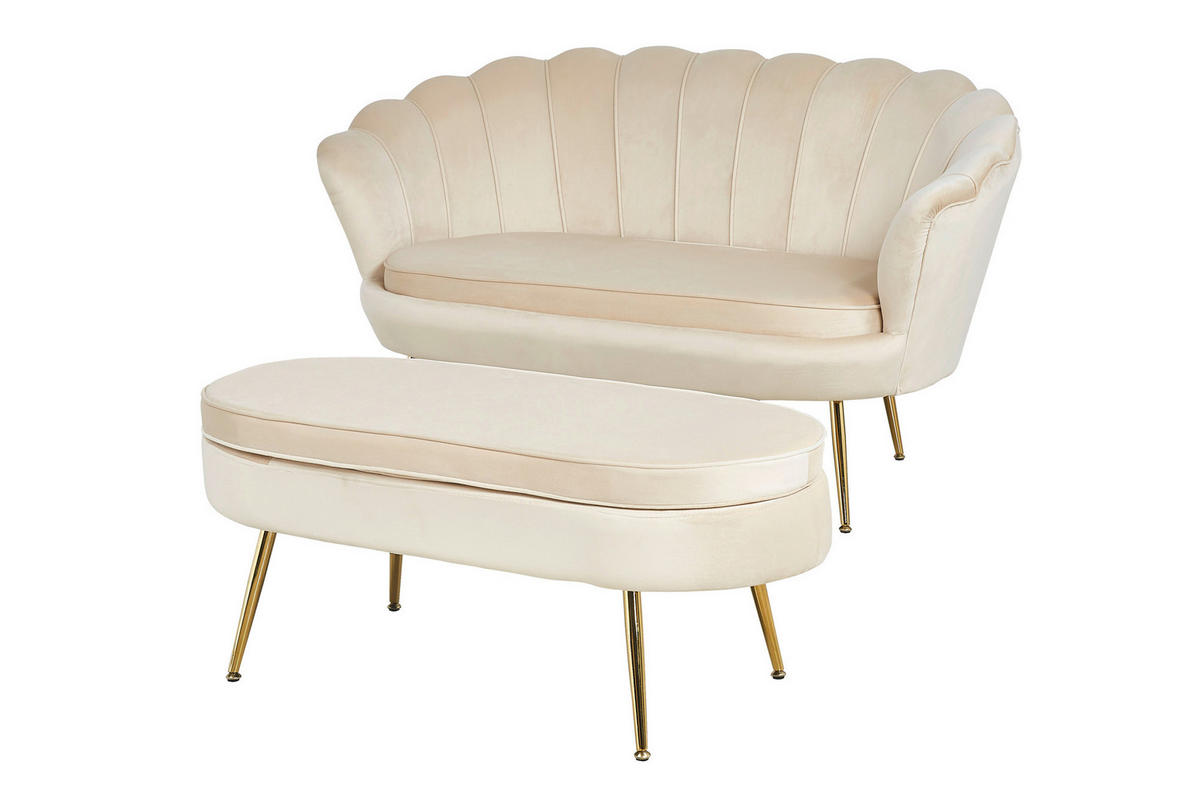 2-SITZER-SOFA in Samt Beige  - Beige/Goldfarben, MODERN, Textil/Metall (136/78/77cm) - Livetastic