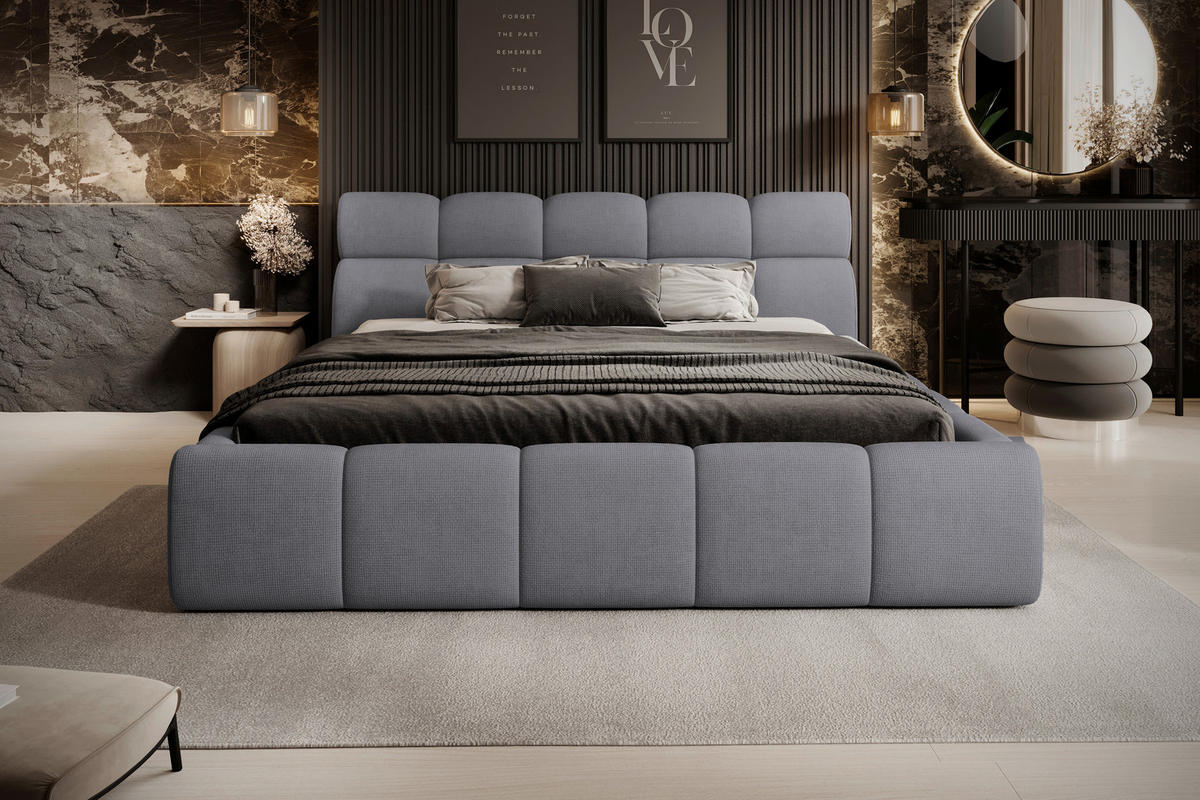 POLSTERBETT 180/200 cm,  in Grau,  - Schwarz/Grau, Design, Kunststoff/Textil (180/200cm) - Esposa
