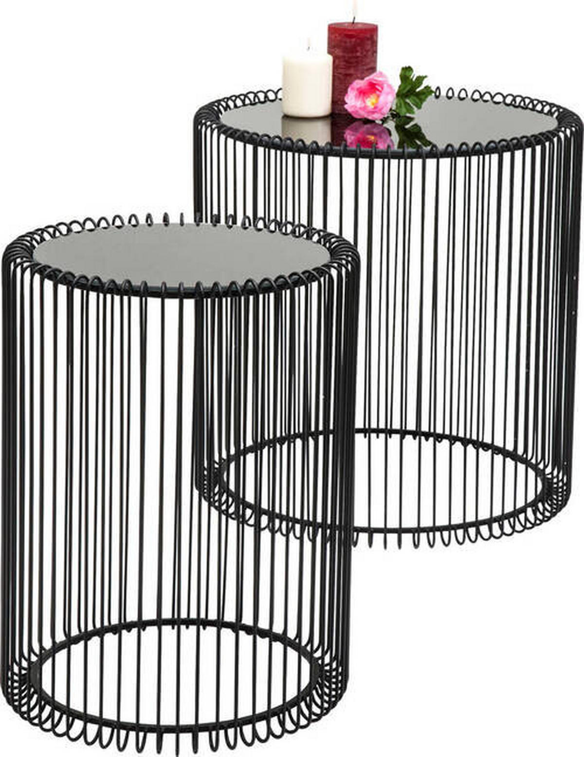 BEISTELLTISCHSET in Metall, Glas 32,5-44/32,5-44/42,5-45 cm  - Schwarz, Design, Glas/Metall (32,5-44/32,5-44/42,5-45cm) - Ambia Home