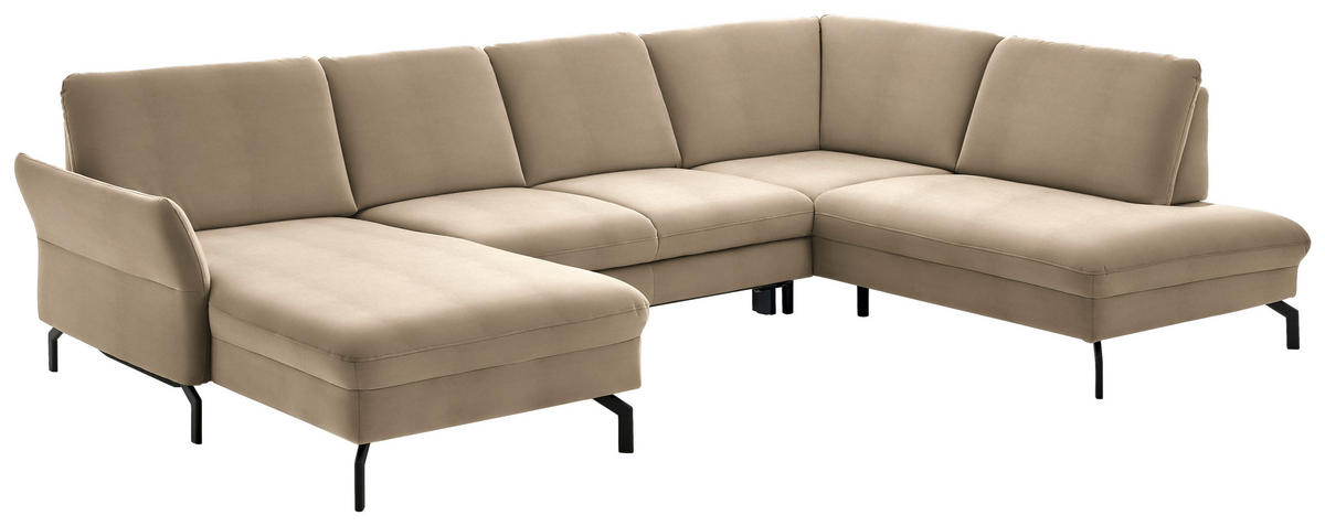 WOHNLANDSCHAFT in Velours Sandfarben  - Sandfarben/Schwarz, Design, Textil/Metall (179/335/220cm) - Beldomo System