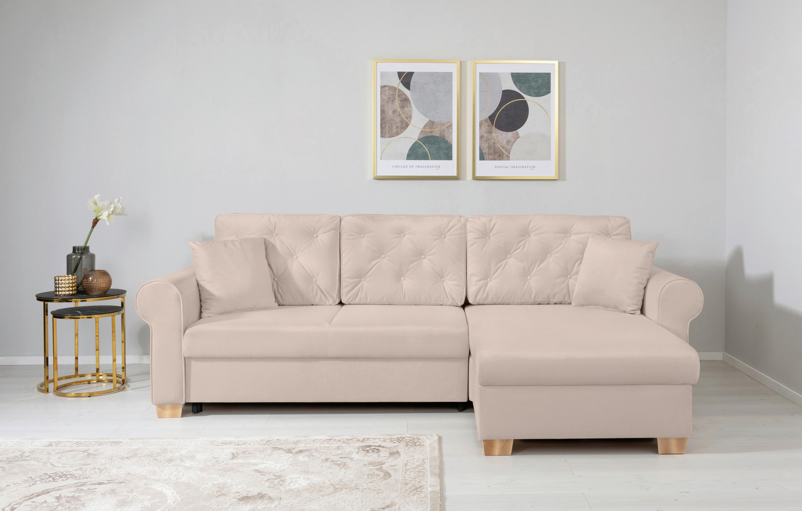 ECKSOFA in Beige  - Beige/Buchefarben, Design, Holz/Textil (266/161cm) - MID.YOU