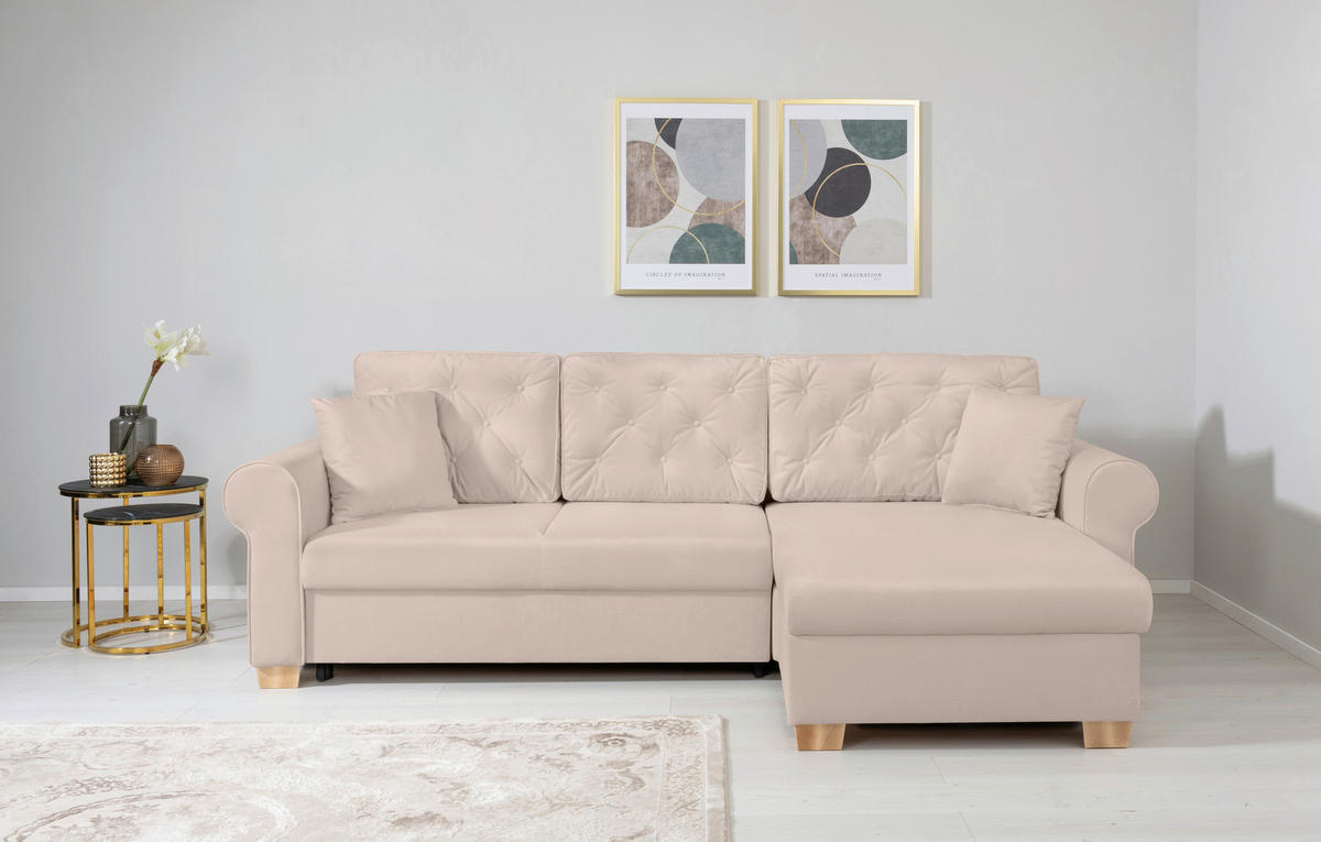 ECKSOFA in Beige  - Beige/Buchefarben, Design, Holz/Textil (266/161cm) - MID.YOU