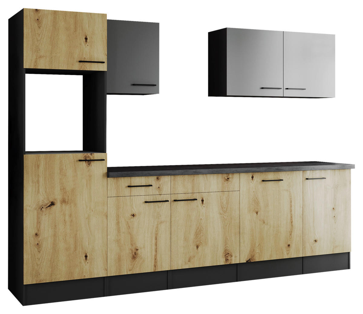 MODULKÖK UTAN VITVAROR 280 cm   i grå, ek Artisan  - svart/grå, Design, metall/trämaterial (280cm) - Respekta
