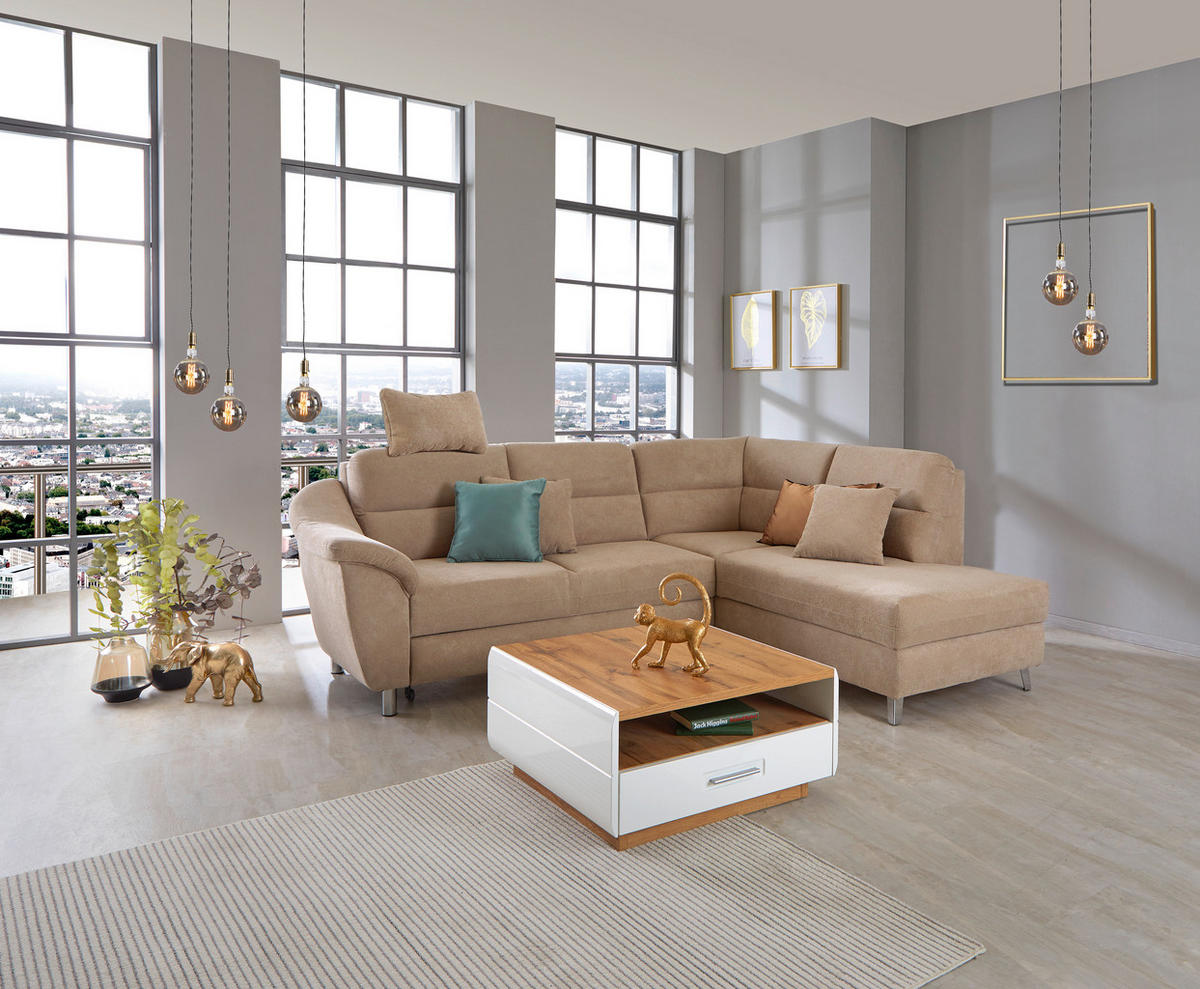 ECKSOFA Beige Velours  - Beige/Silberfarben, KONVENTIONELL, Textil/Metall (248/197cm) - Livetastic