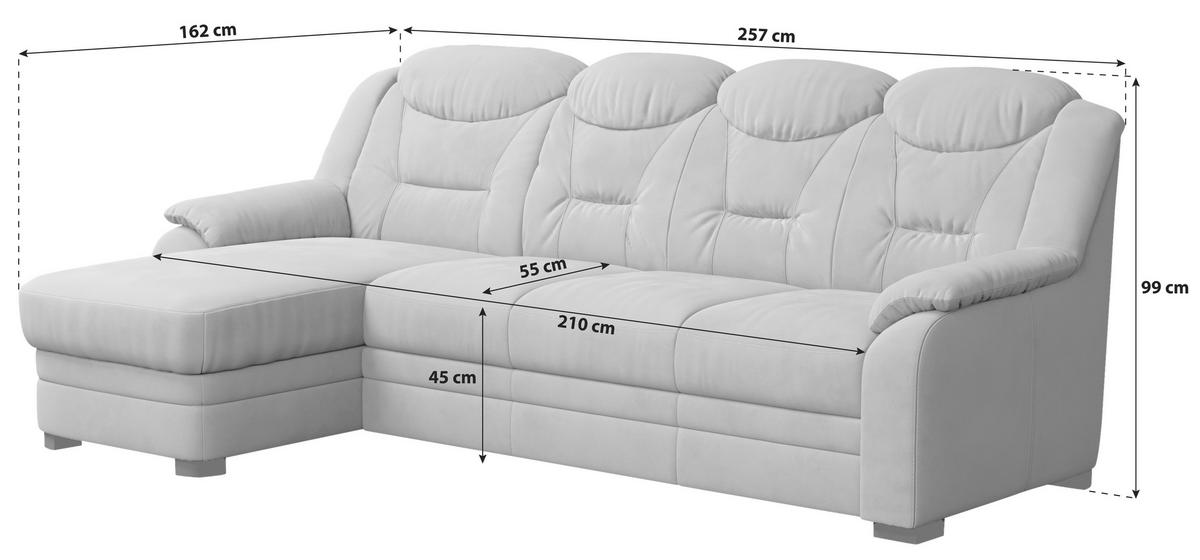 ECKSOFA in Mikrofaser Hellgrau  162/257 cm  - Hellgrau, Basics, Kunststoff/Textil (162/257cm) - MID.YOU