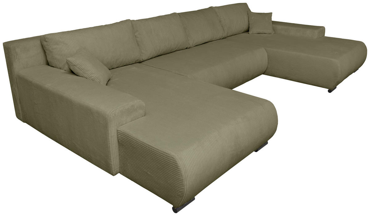 WOHNLANDSCHAFT Olivgrün Cord  - Schwarz/Olivgrün, KONVENTIONELL, Textil/Metall (191/351/191cm) - Carryhome