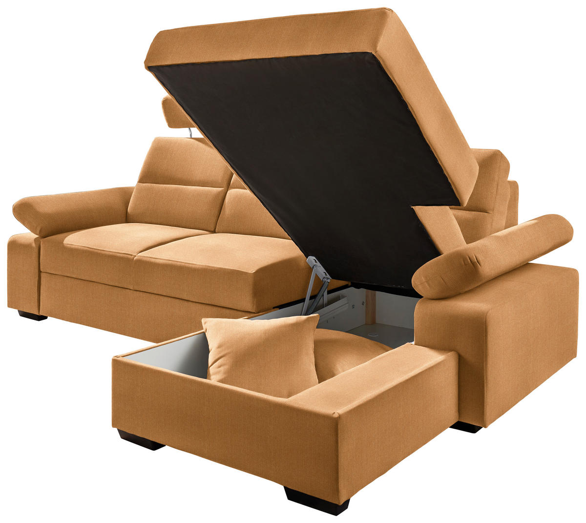 ECKSOFA in Webstoff Currygelb  - Currygelb/Dunkelbraun, Konventionell, Kunststoff/Textil (258/166cm) - Cantus