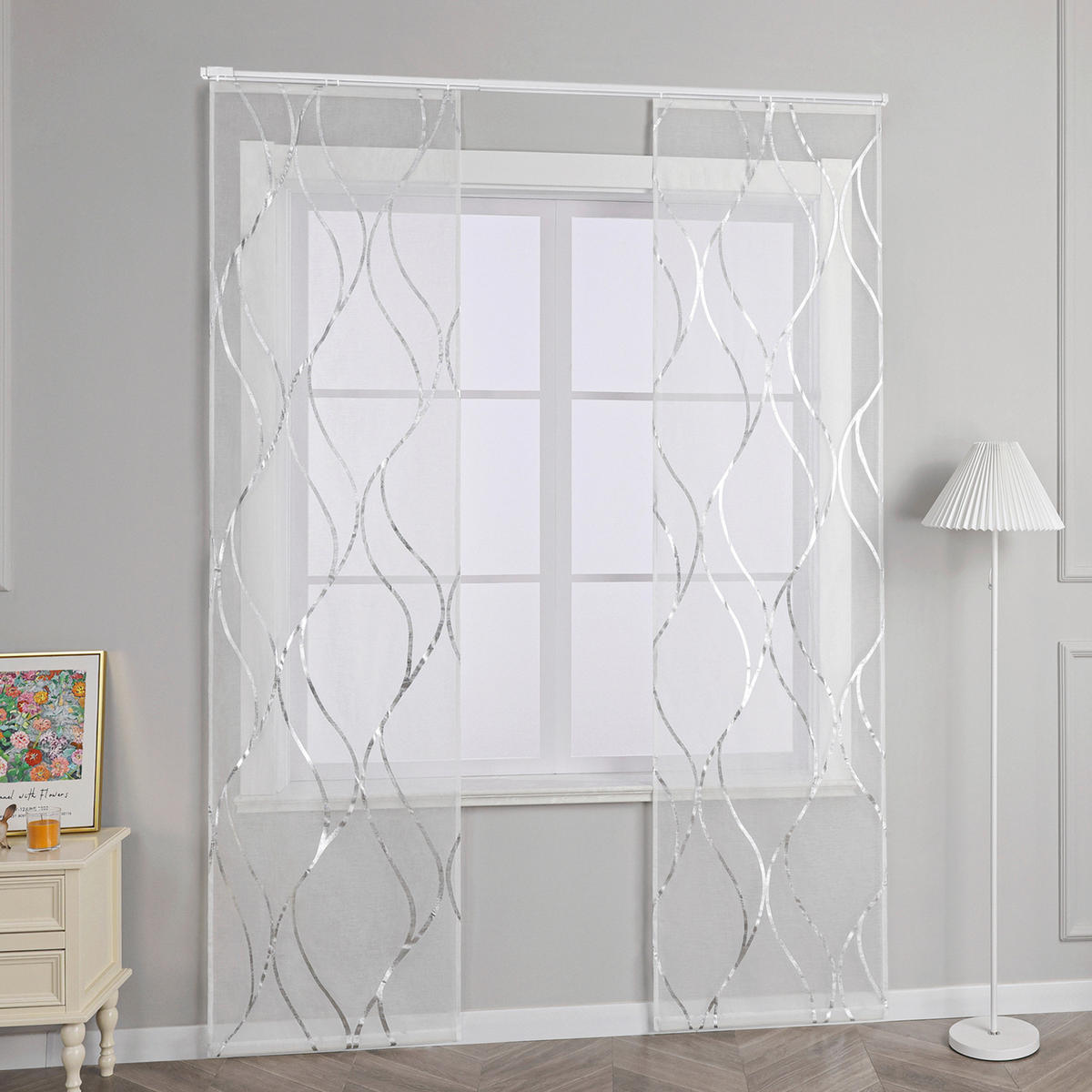 FLÄCHENVORHANG   transparent   57/145 cm  - Weiß Hochglanz/Silberfarben, Basics, Textil (57/145cm) - Joyswahl