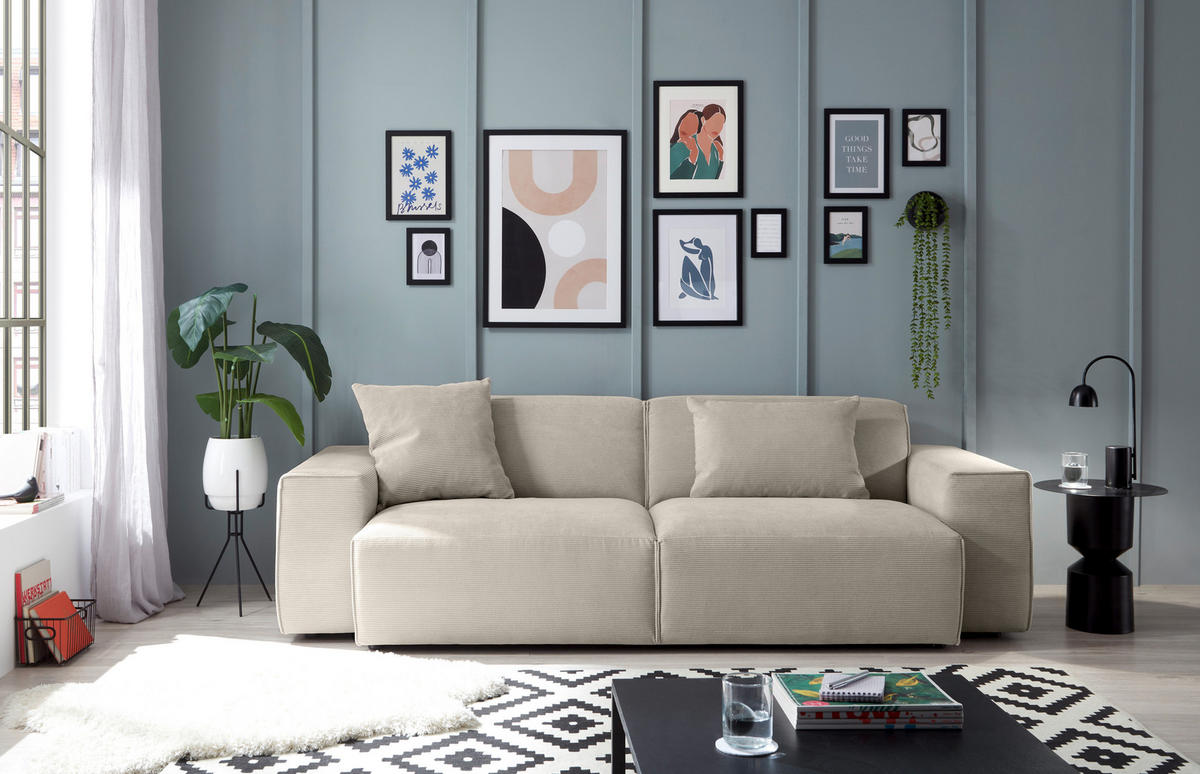 3-SITZER-SOFA in Cord Sandfarben  - Sandfarben/Schwarz, Design, Kunststoff/Textil (236/71/101cm) - Pure Home Lifestyle