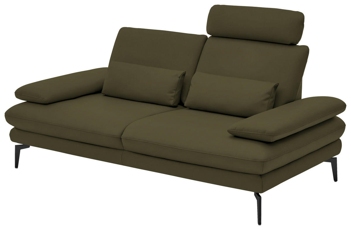 2,5-SITZER in Echtleder Olivgrün  - Schwarz/Olivgrün, Design, Leder/Metall (196/86/104cm) - Dieter Knoll