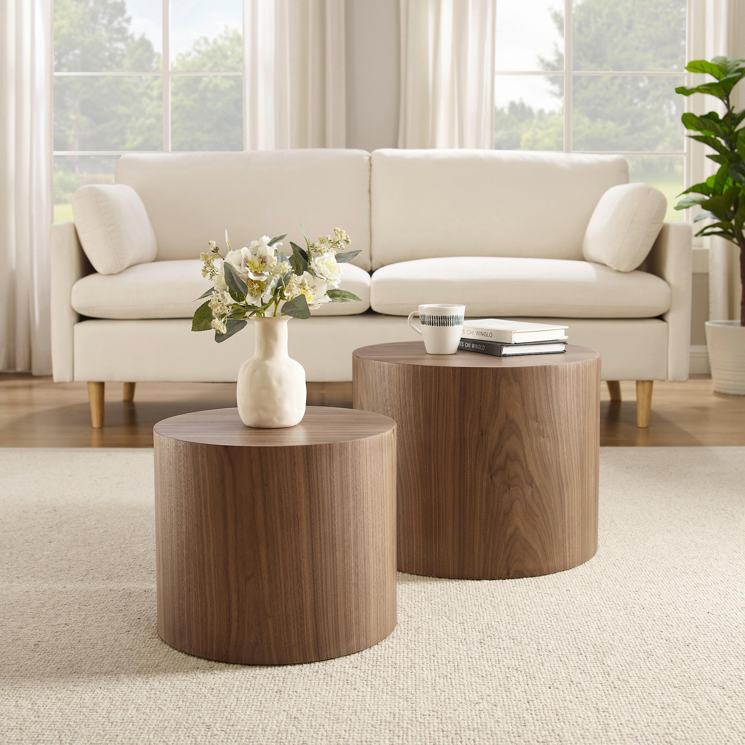 COUCHTISCHSET rund Walnussfarben  - Walnussfarben, Design, Holzwerkstoff (48-38/48-38/38-32cm) - Livetastic