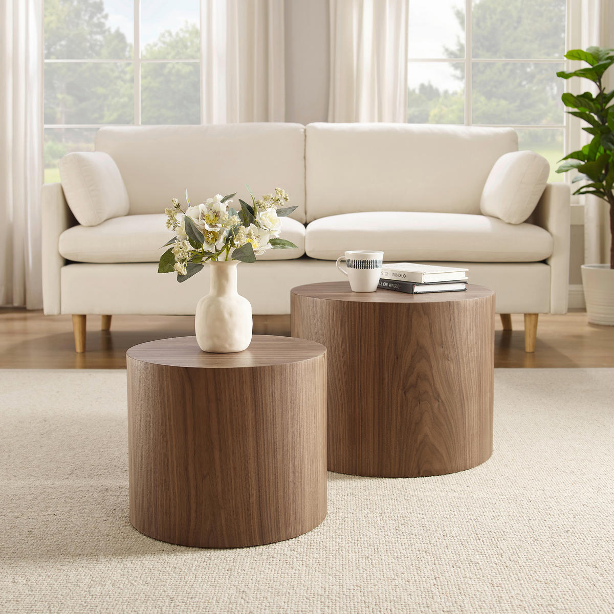 COUCHTISCHSET rund Walnussfarben  - Walnussfarben, Design, Holzwerkstoff (48-38/48-38/38-32cm) - Livetastic