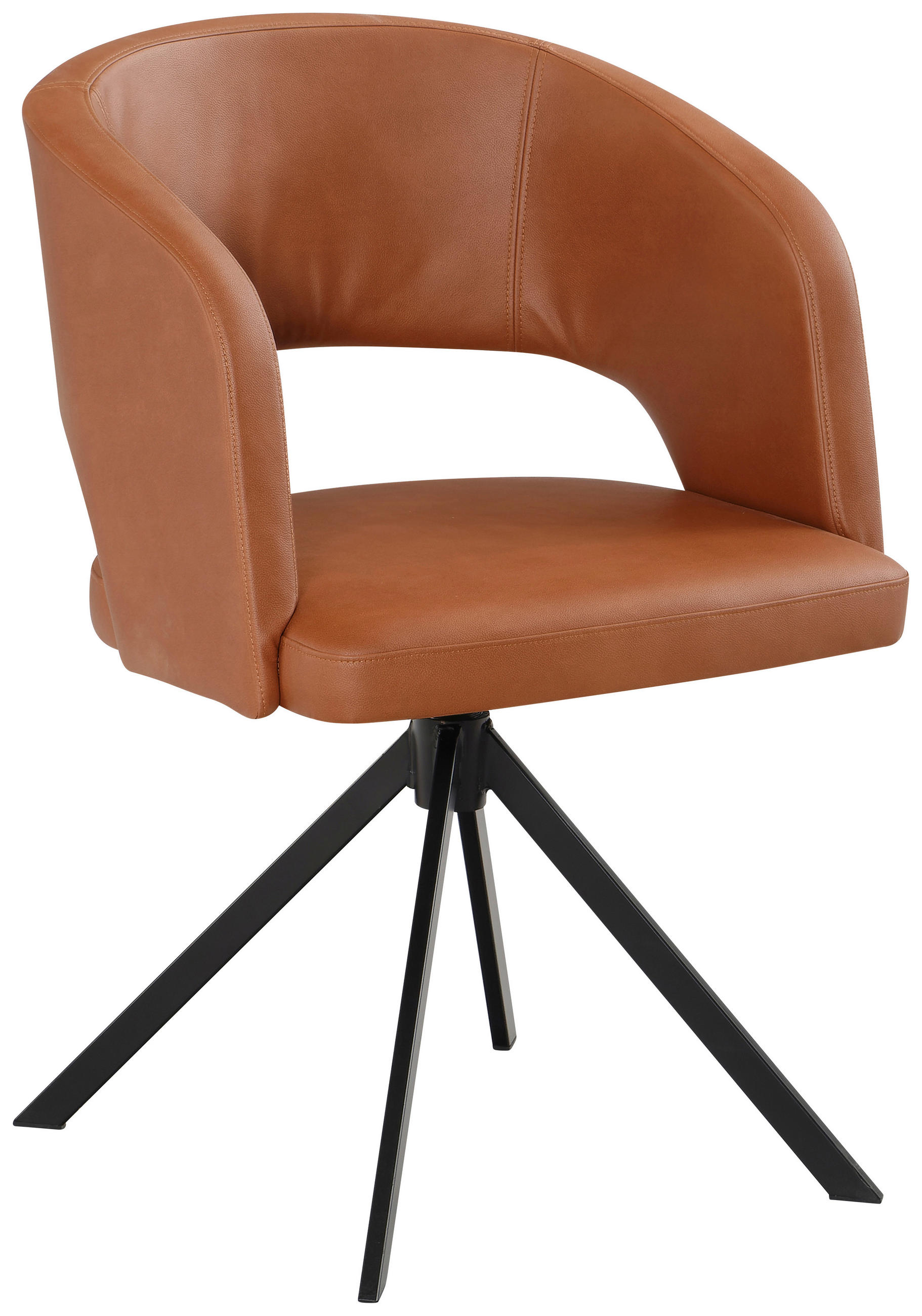 ARMLEHNSTUHL  in Stahl Lederlook (vegan)  - Cognac/Schwarz, Konventionell, Textil/Metall (56/84/59cm) - Moderano