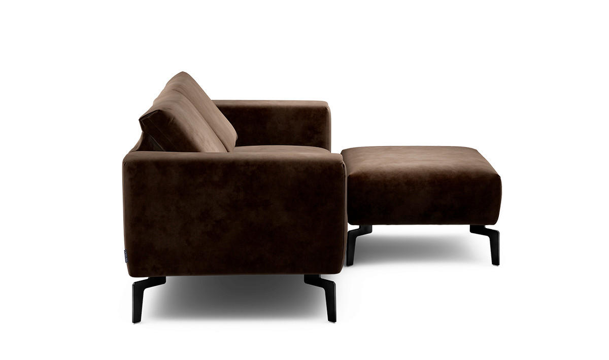 Zweisitzer inkl. Hocker Samt Braun  - Schwarz/Braun, Design, Textil/Metall (180/86/86-94cm) - SENSOO
