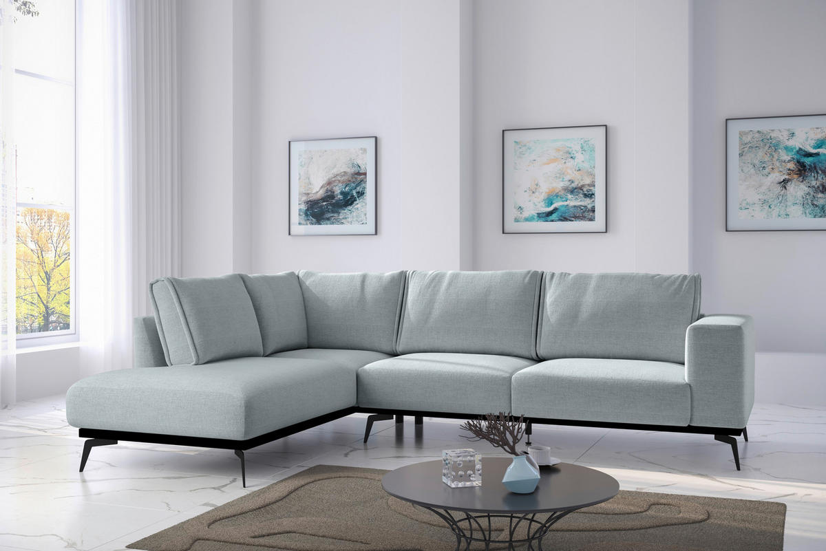 ECKSOFA in beflockt Hellgrau  - Hellgrau/Schwarz, Design, Holz/Textil (200/293cm) - MID.YOU