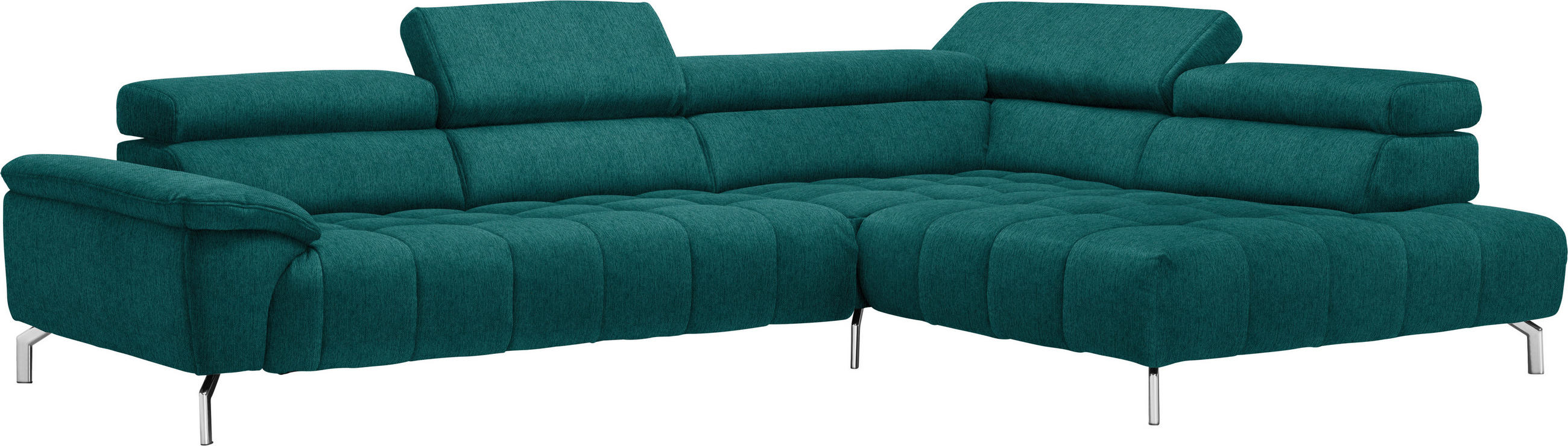 ECKSOFA Petrol Chenille  - Chromfarben/Petrol, Design, Textil/Metall (323/222cm) - Beldomo Style