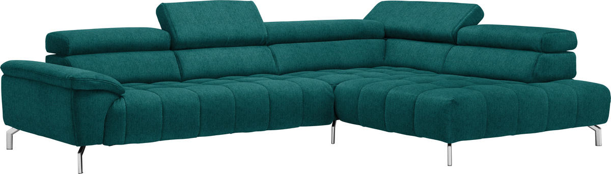 ECKSOFA Petrol Chenille  - Chromfarben/Petrol, Design, Textil/Metall (323/222cm) - Beldomo Style