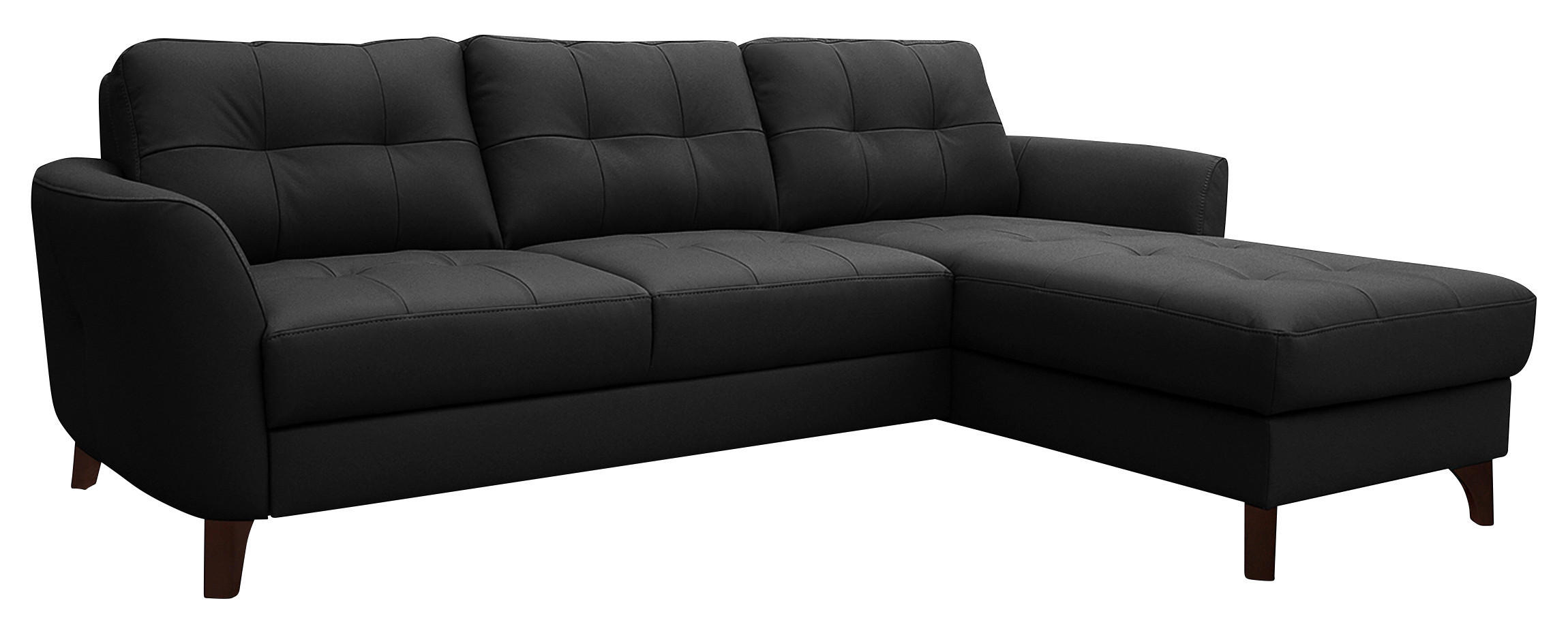 ECKSOFA Schwarz Echtleder Lederlook  - Buchefarben/Schwarz, Design, Leder/Holz (238/168cm) - Livetastic