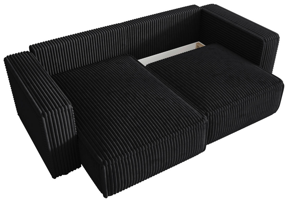 ECKSOFA Anthrazit Cord Zierkissen, Rückenkissen, Schlaffunktion, Rücken echt  - Anthrazit/Schwarz, MODERN, Kunststoff/Textil (153/250cm) - Xora