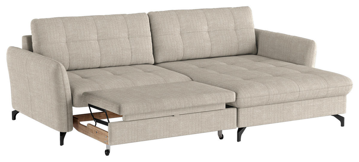 ECKSOFA in Flachgewebe, Leinenoptik Beige  - Beige/Schwarz, Design, Textil/Metall (242/170cm) - Xora