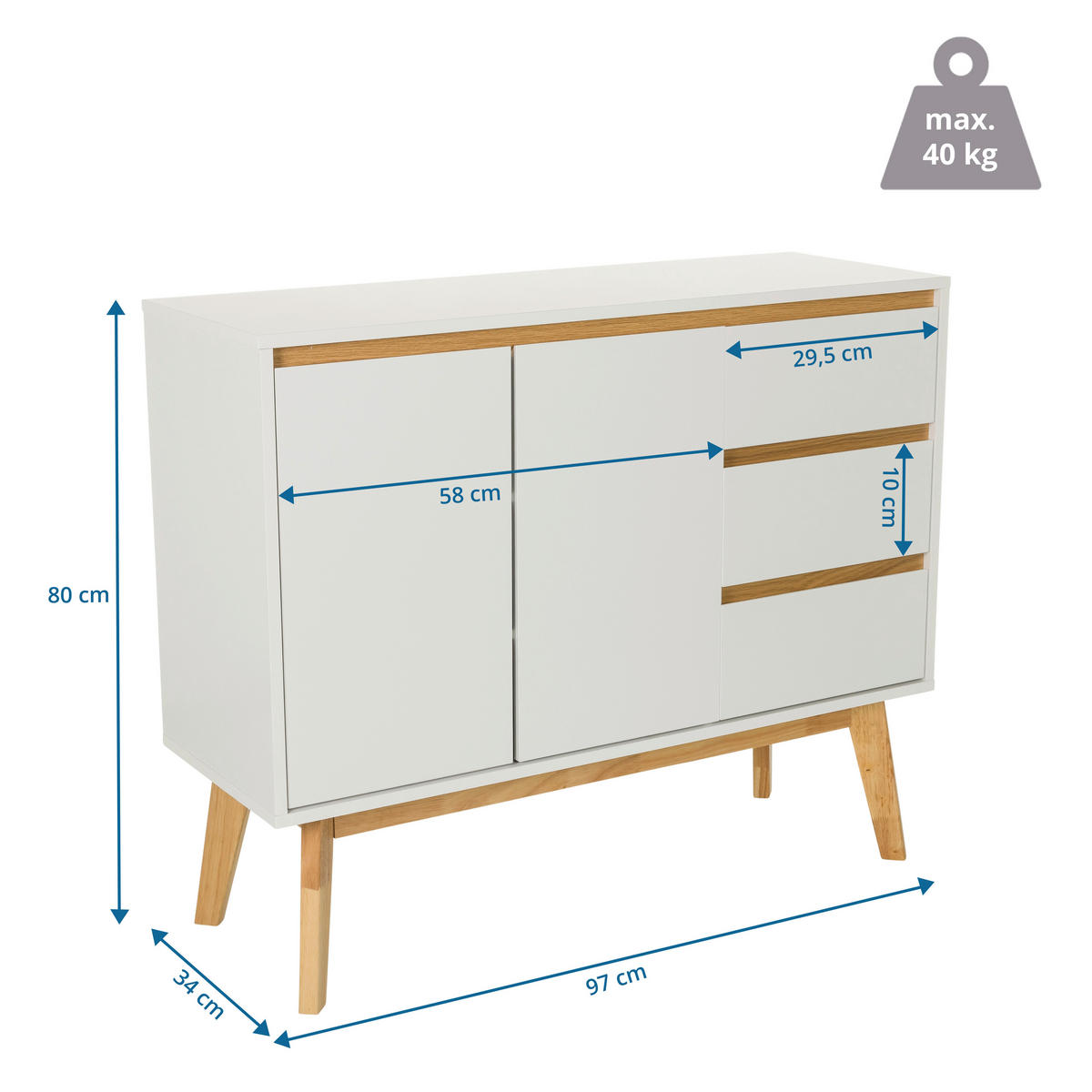 SIDEBOARD  in 97/80/34 cm  - Hellbraun/Weiß, MODERN, Holzwerkstoff (97/80/34cm) - MID.YOU