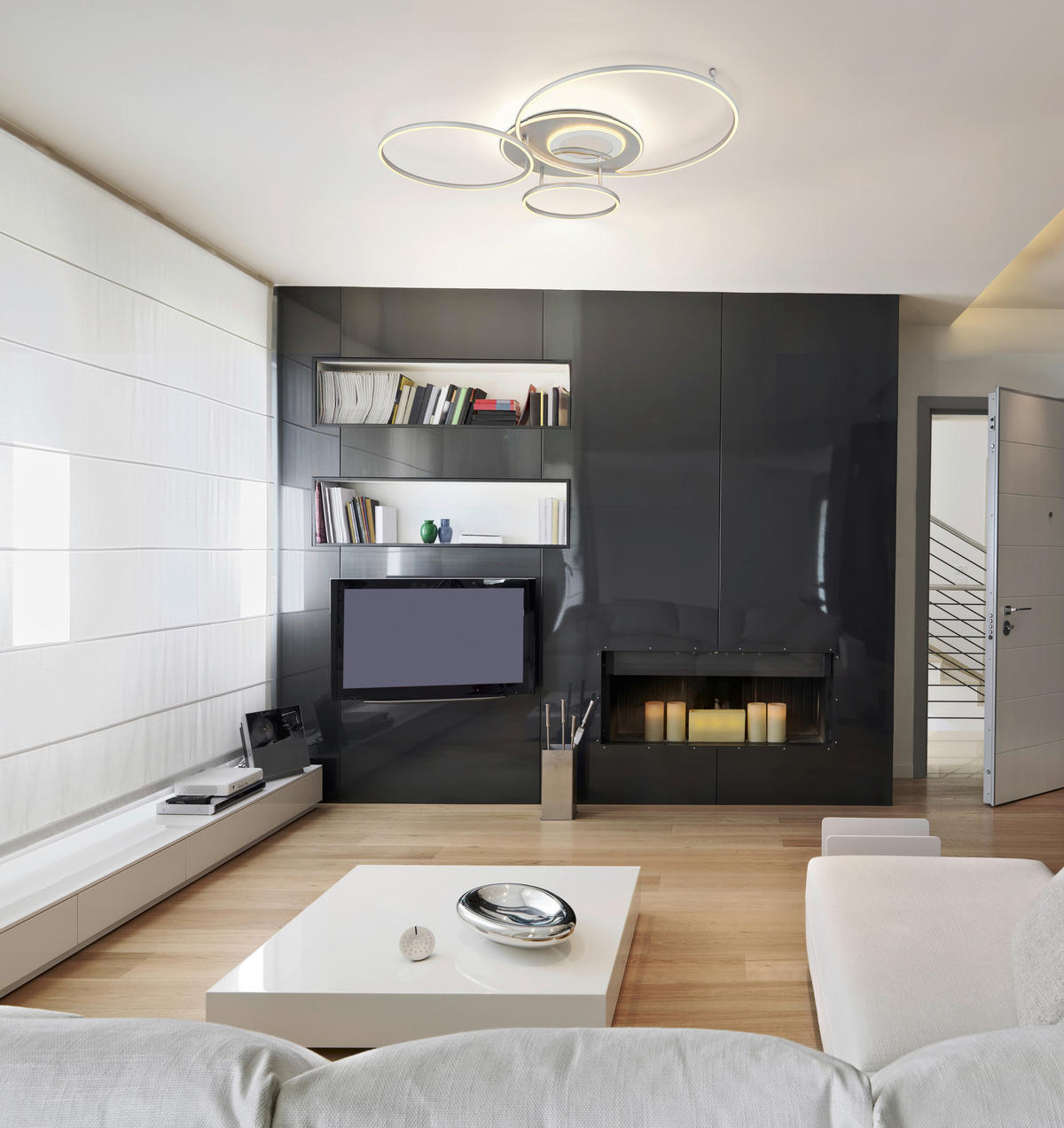 LED-DECKENLEUCHTE Johnson 116,6/86,4/13 cm  - Silberfarben/Opal, Design, Kunststoff/Metall (116,6/86,4/13cm) - Globo