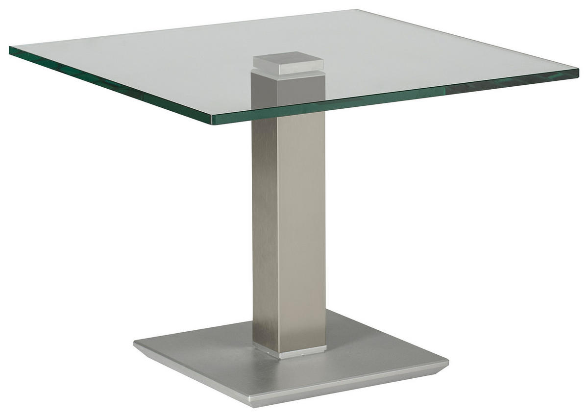 BEISTELLTISCH 60/60/46-65 cm Grau, Edelstahlfarben quadratisch  - Edelstahlfarben/Grau, Design, Glas/Kunststoff (60/60/46-65cm)