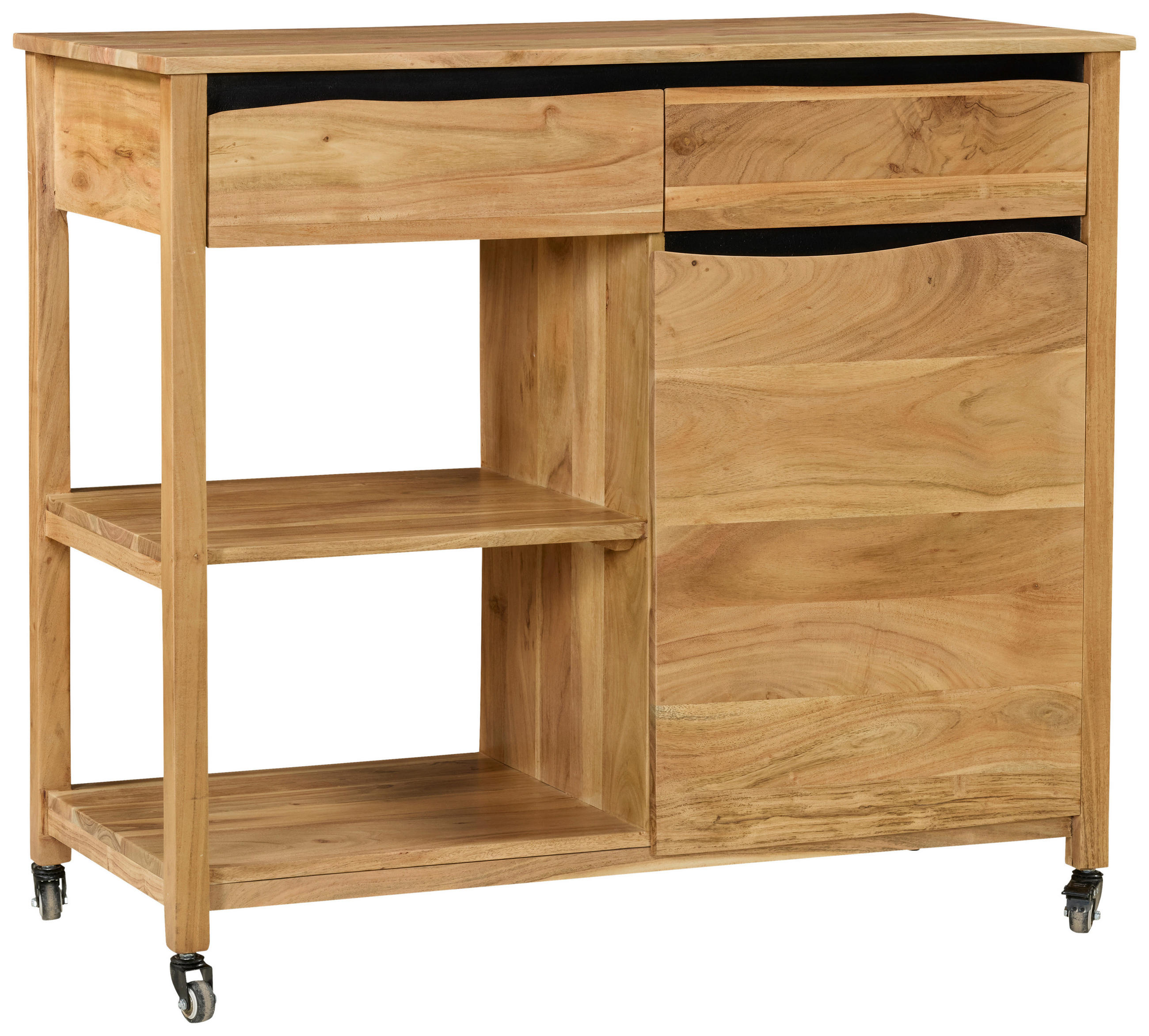 SERVIERWAGEN Akazie vollmassiv Schwarz, Akaziefarben  - Schwarz/Akaziefarben, Natur, Holz/Kunststoff (100/90/48cm) - Livetastic