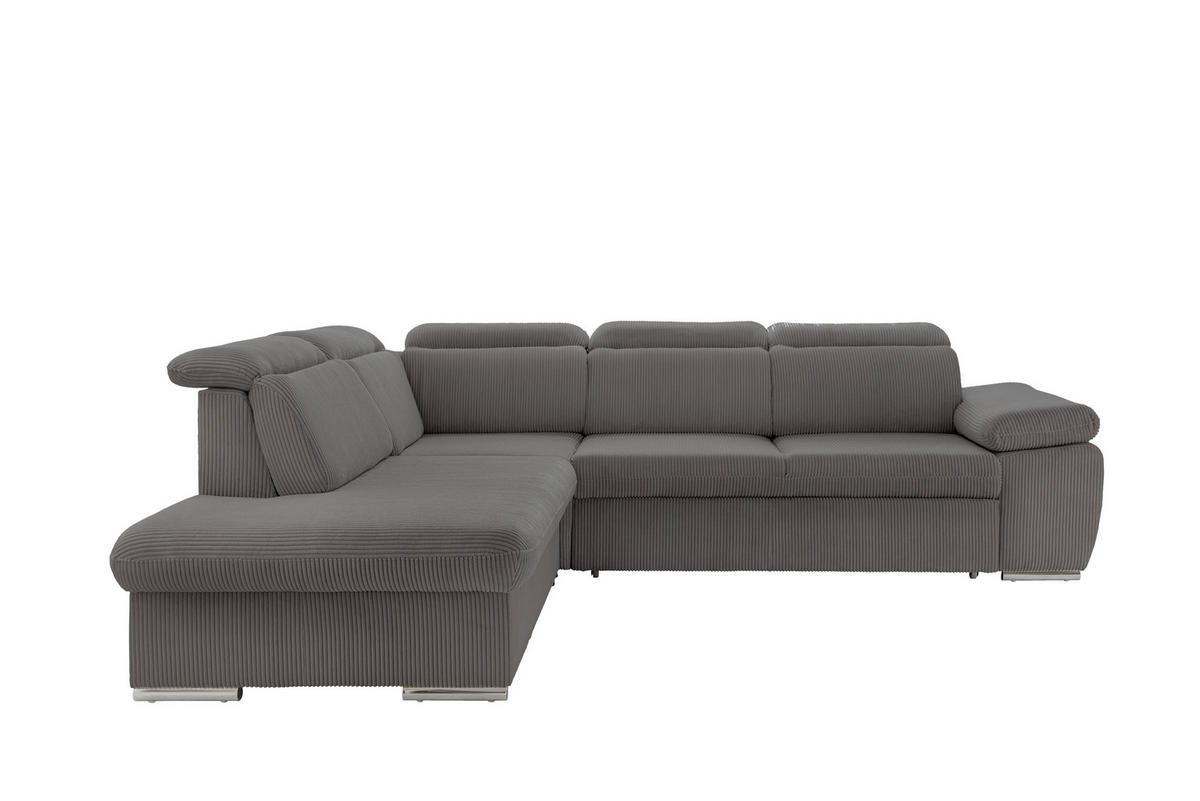 ECKSOFA Grau Cord  - Chromfarben/Grau, Design, Textil/Metall (228/283cm) - Livetastic