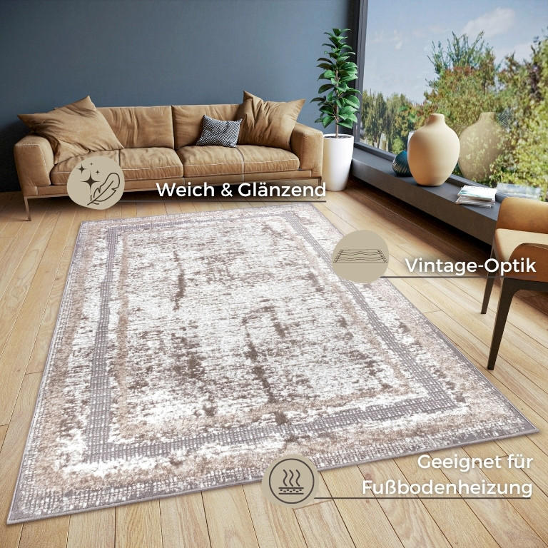 VINTAGE-TEPPICH 200/280 cm Shine Creme, Silberfarben, Greige  - Greige/Silberfarben, Design, Kunststoff (200/280cm)