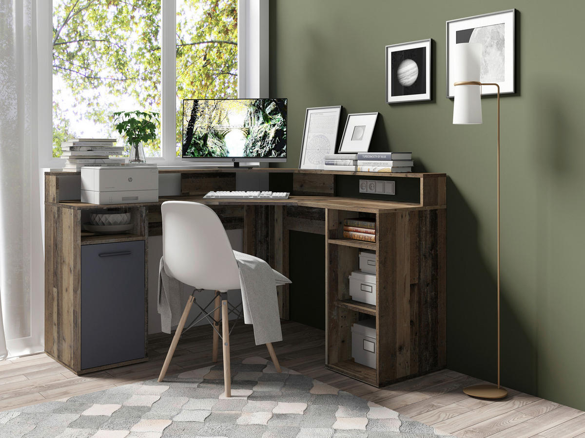 ECKSCHREIBTISCH 139/139/90 cm  in Anthrazit, Alteiche  - Alteiche/Anthrazit, KONVENTIONELL, Holzwerkstoff/Kunststoff (139/139/90cm) - MID.YOU