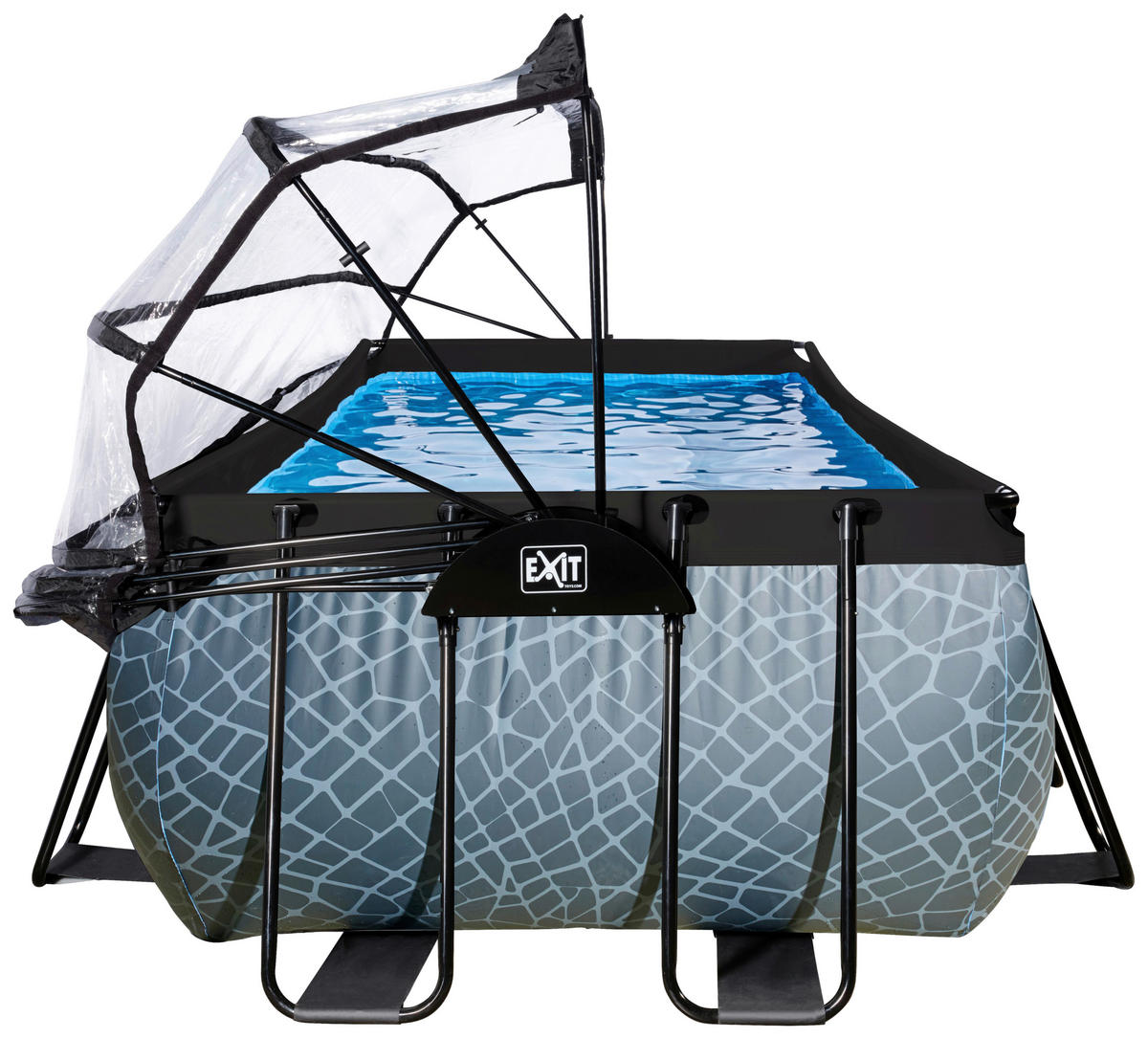 POOL-SET STONE 400/200/122 cm  - Schwarz, KONVENTIONELL, Metall (400/200/122cm) - EXIT Toys