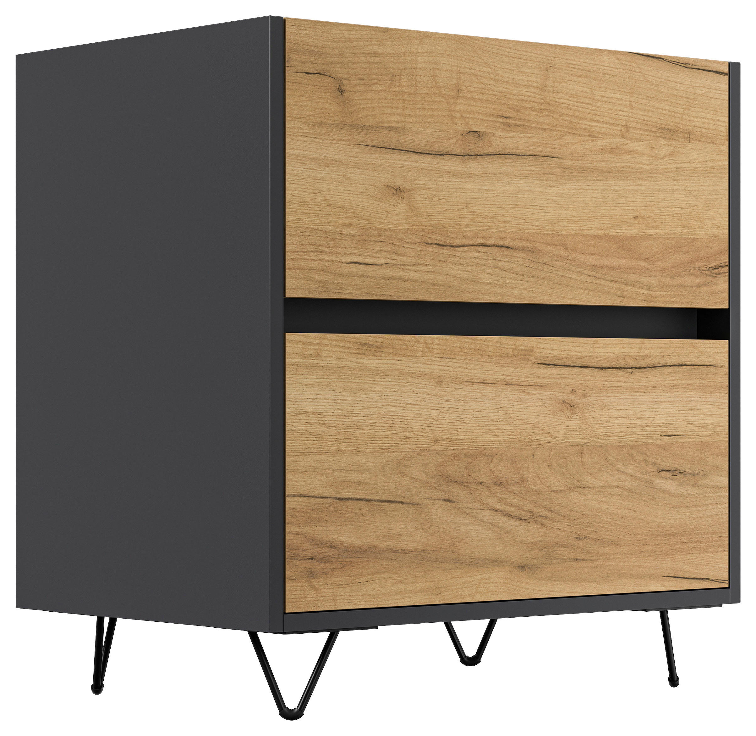 NACHTTISCH 61,2/65/42 cm  - Eichefarben/Graphitfarben, Basics, Holzwerkstoff/Metall (61,2/65/42cm) - MID.YOU