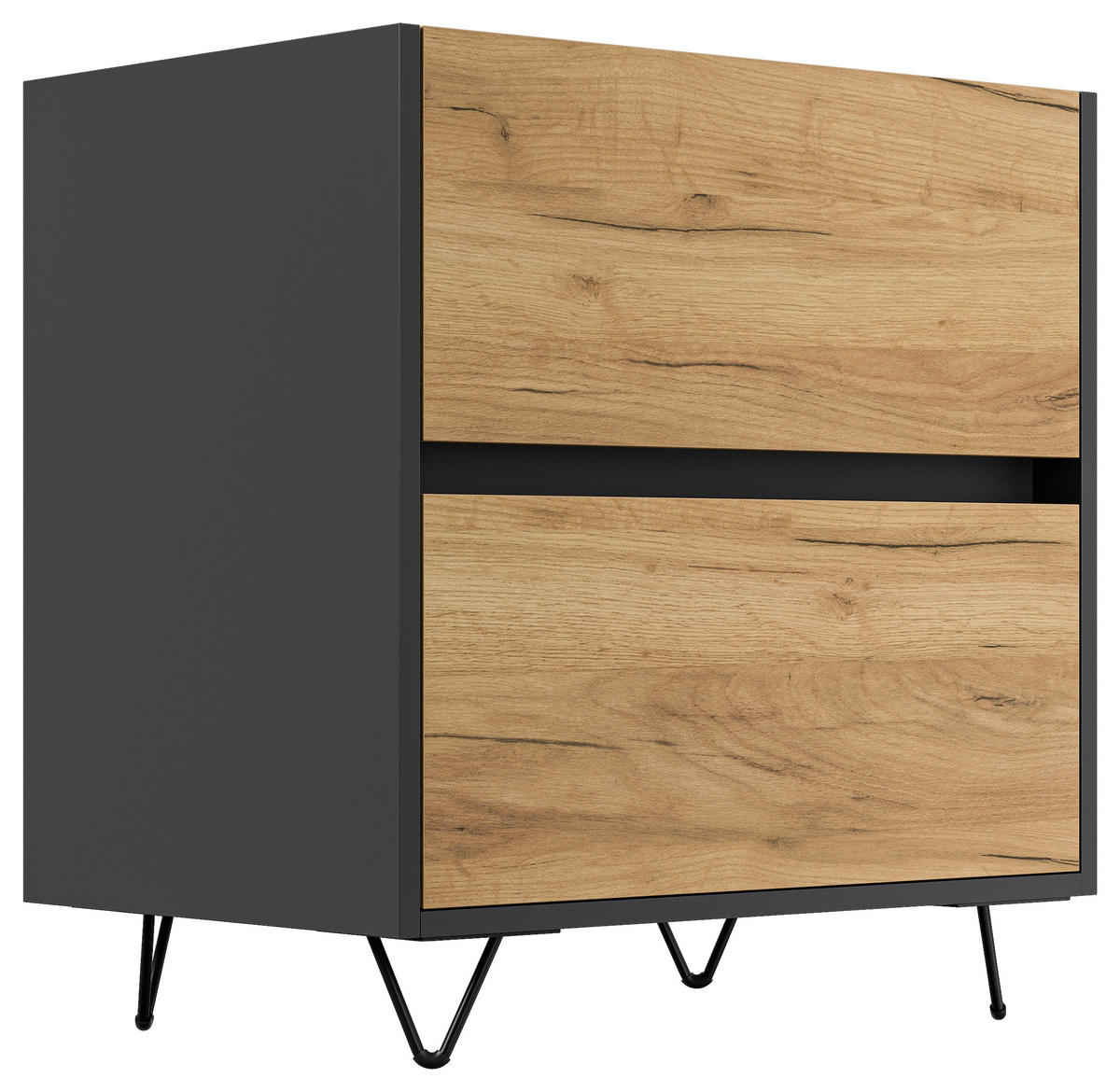 NACHTTISCH 61,2/65/42 cm  - Eichefarben/Graphitfarben, Basics, Holzwerkstoff/Metall (61,2/65/42cm) - MID.YOU