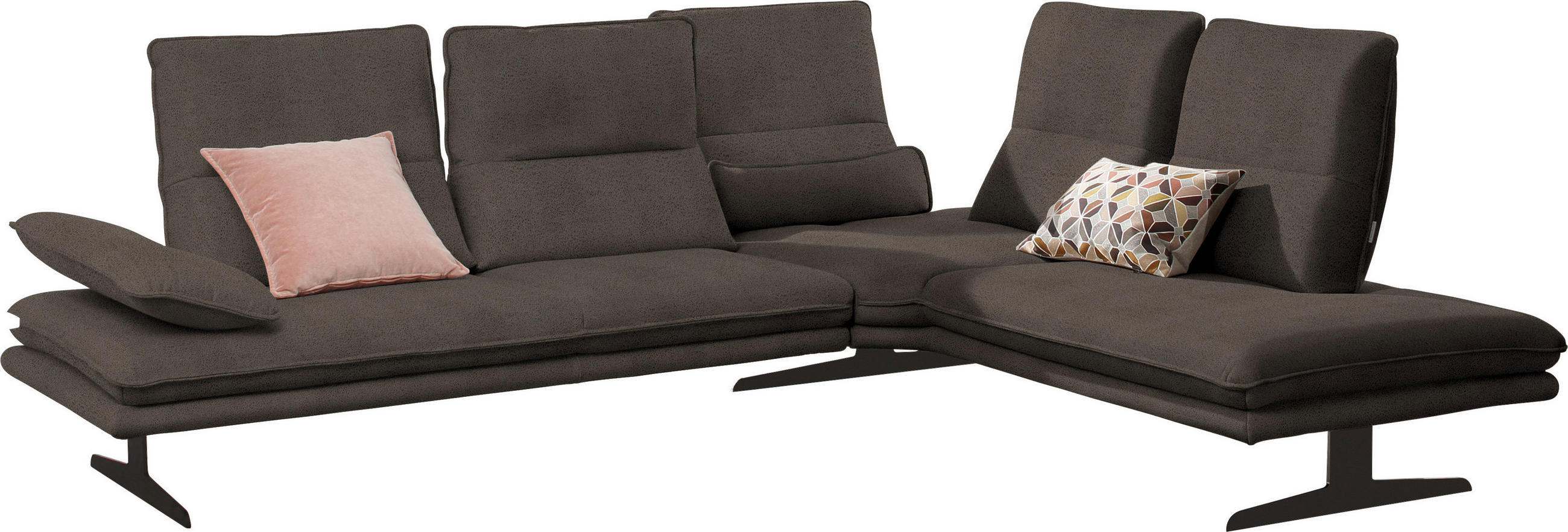ECKSOFA in Mikrofaser Mokka  - Schwarz/Mokka, Design, Textil/Metall (284/224cm) - Chilliano