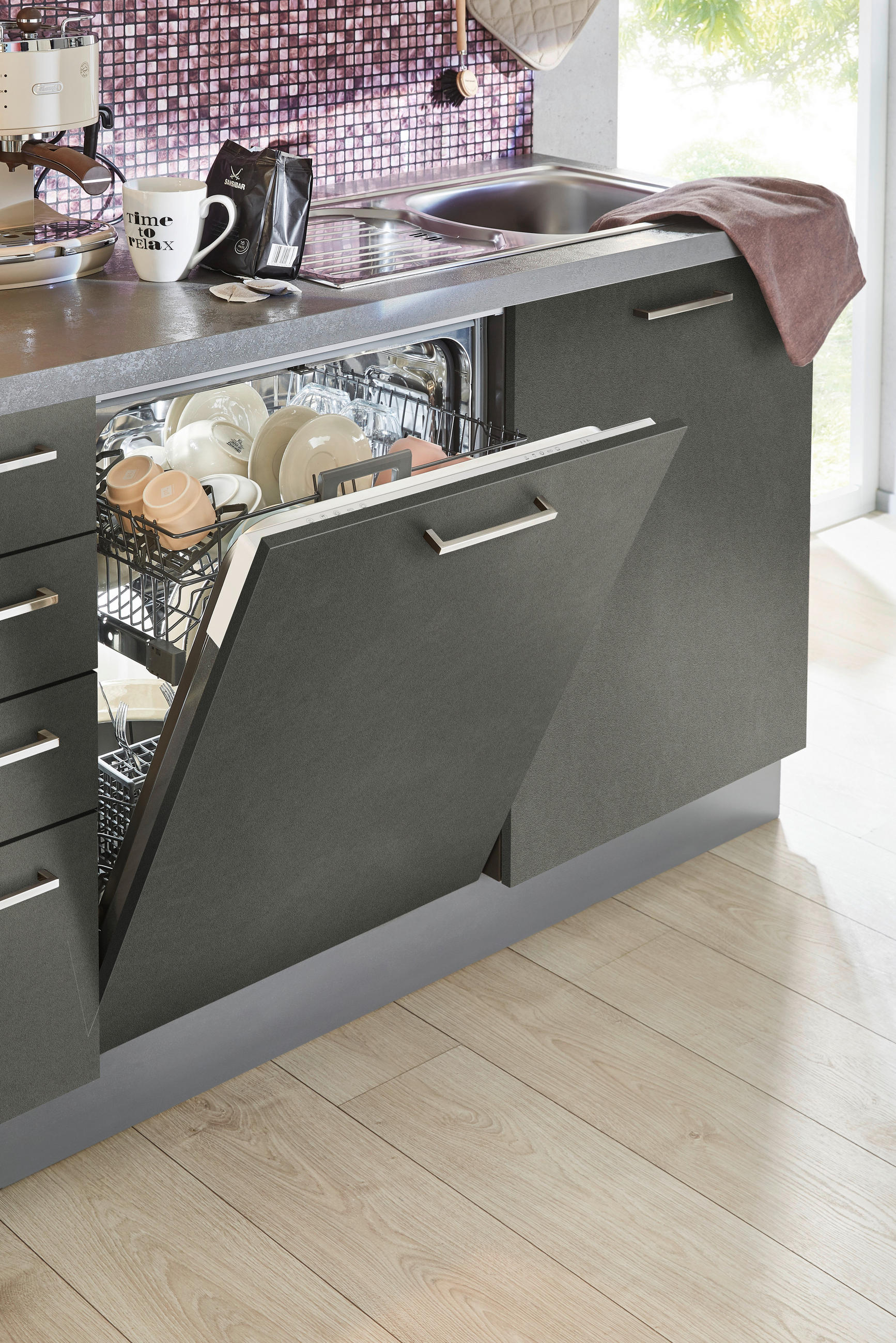 KÜCHENLEERBLOCK   in Anthrazit, Dunkelgrau  - Edelstahlfarben/Dunkelgrau, Design, Holzwerkstoff/Metall (295/120cm) - Welnova