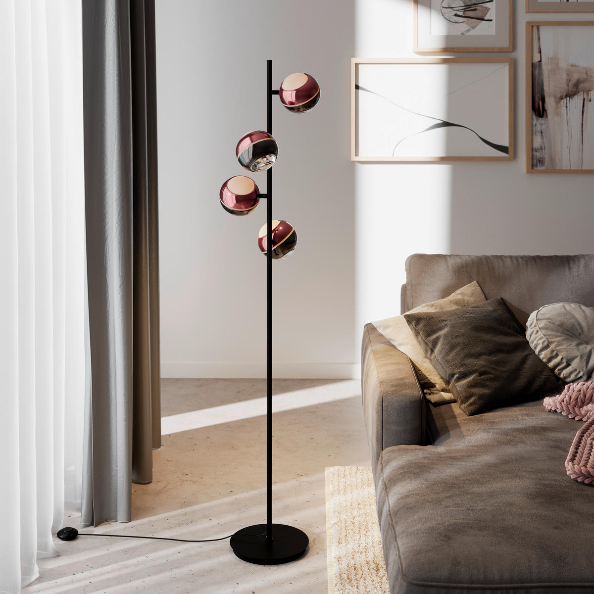 LED-STEHLEUCHTE Easy 32/149 cm   - Schwarz/Kupferfarben, Design, Glas/Kunststoff (32/149cm) - Dieter Knoll