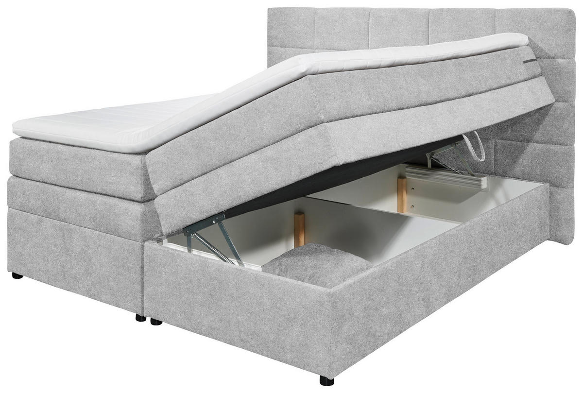 BOXSPRINGBETT 180/200 cm,  in Silberfarben, Matratze, Bettkasten, Topper, H2 = mittel  - Silberfarben, KONVENTIONELL, Kunststoff/Textil (180/200cm) - MID.YOU