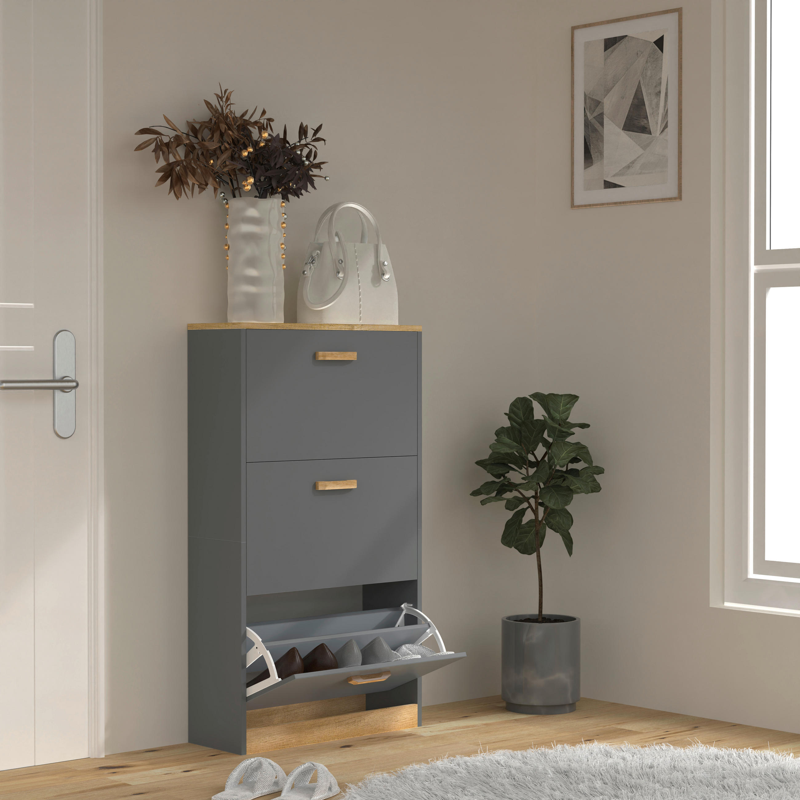 SCHUHSCHRANK Halom 59/105/22 cm  - Honigeiche/Anthrazit, Lifestyle, Holzwerkstoff (59/105/22cm) - MID.YOU